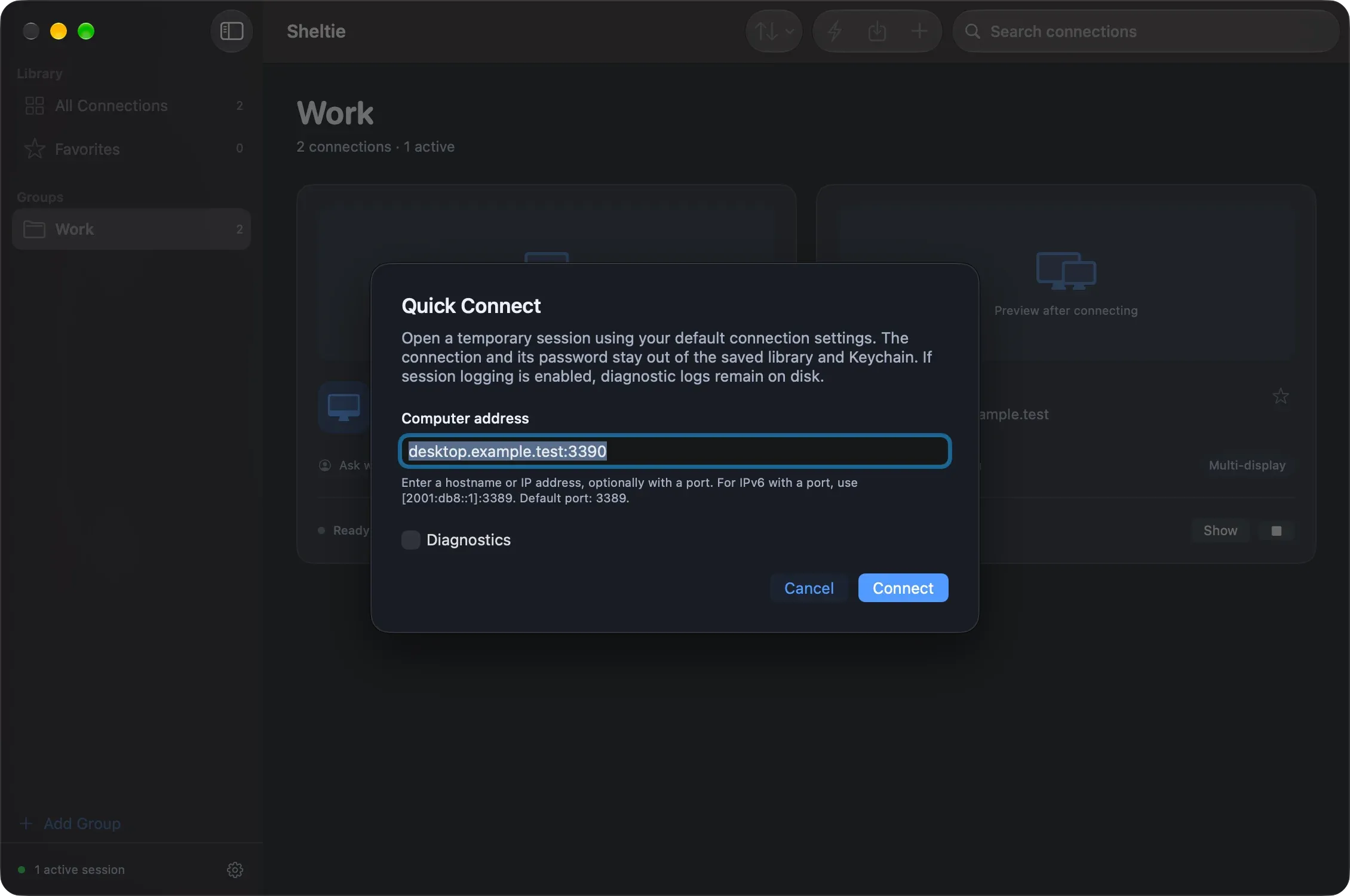 The Quick Connect dialog.